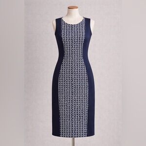 En Focus Studio Navy Geometric Sheath Dress Size 8 NWT Work Office